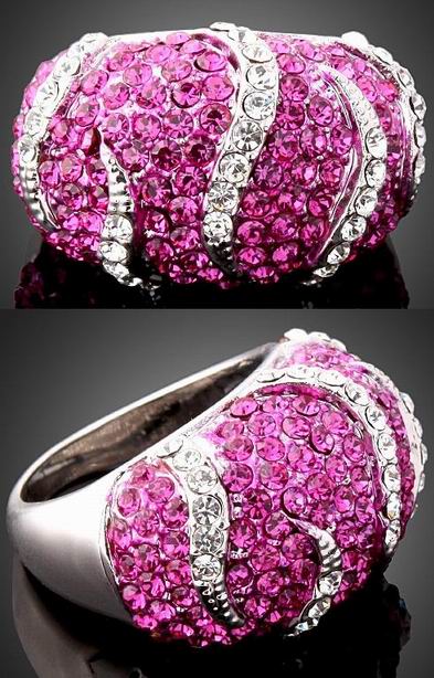 HELL PINK SWAROVSKI CRYSTAL COCKTAIL RING-sz8.5